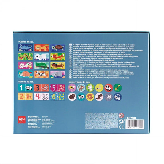 Giochi con animali 3 in 1 - Puzzle, Domino e Memory - Munakids