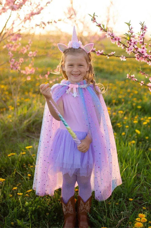 Mantello unicorno arcobaleno con fascia per capelli, multicolore 4-6 ANNI - Munakids