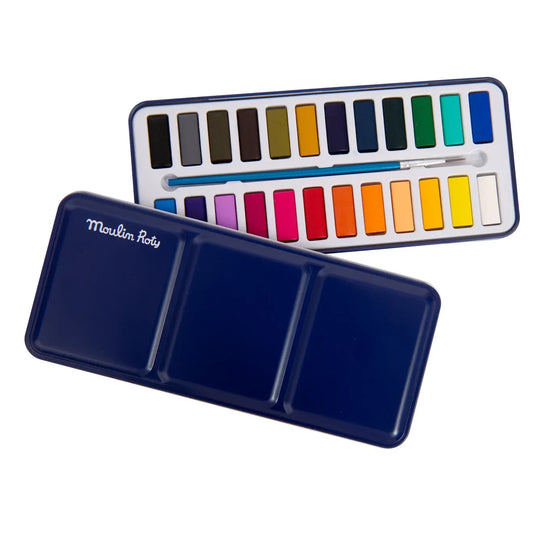 Scatola in metallo - pittura acquarella 24 colori + pennello - Munakids