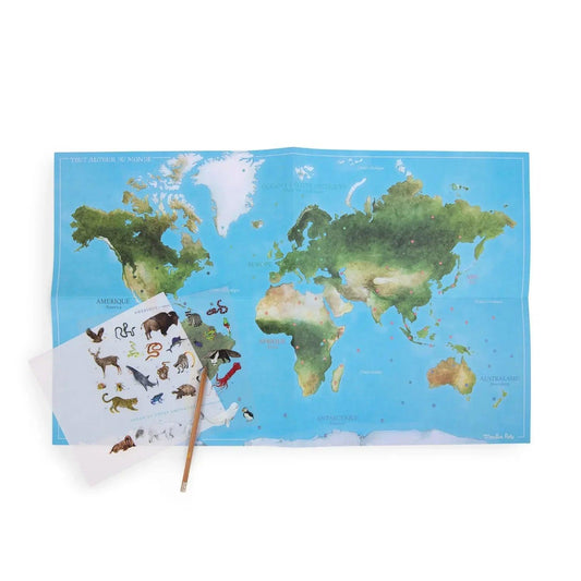 Mappamondo con adesivi animali - Munakids