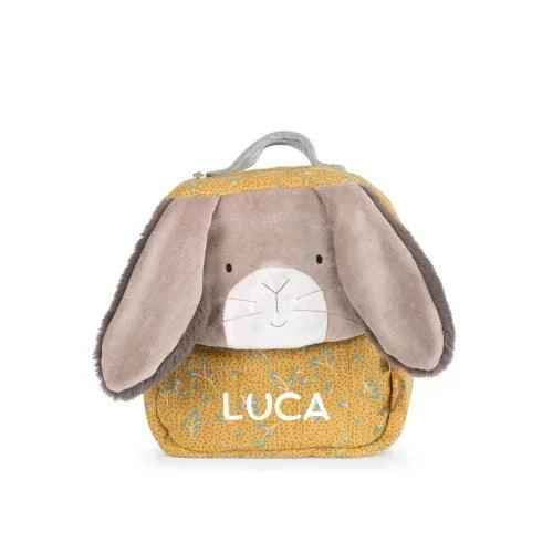 Set Regalo Battesimo – Zainetto Coniglio Ocra e Peluche Argilla Moulin Roty – 2+