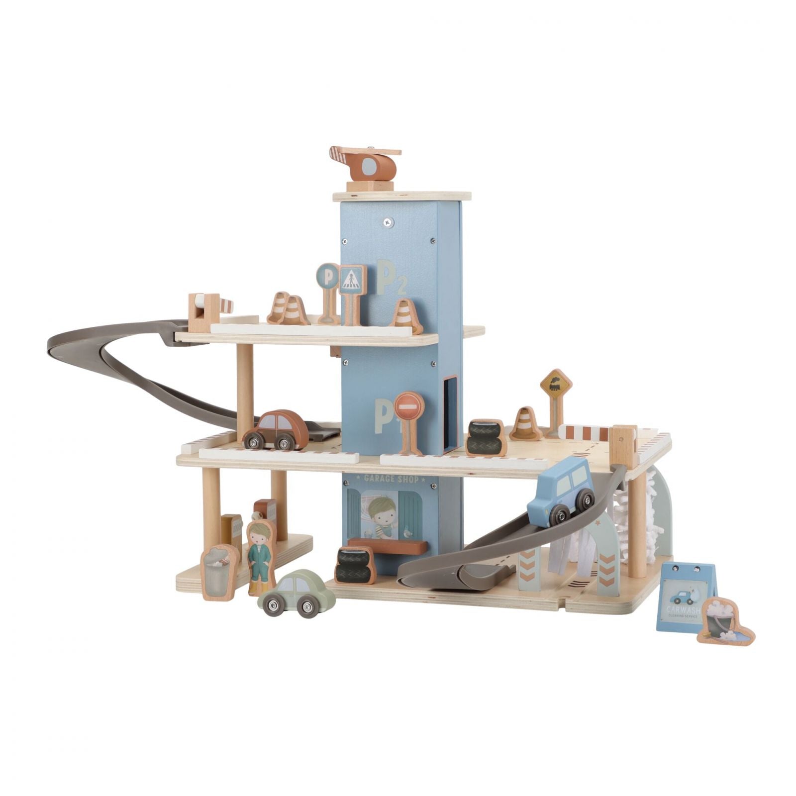 Garage Multipiano in Legno FSC con Autolavaggio e Veicoli