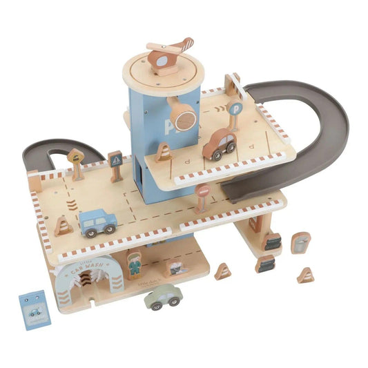 Garage Multipiano in Legno FSC con Autolavaggio e Veicoli - Munakids
