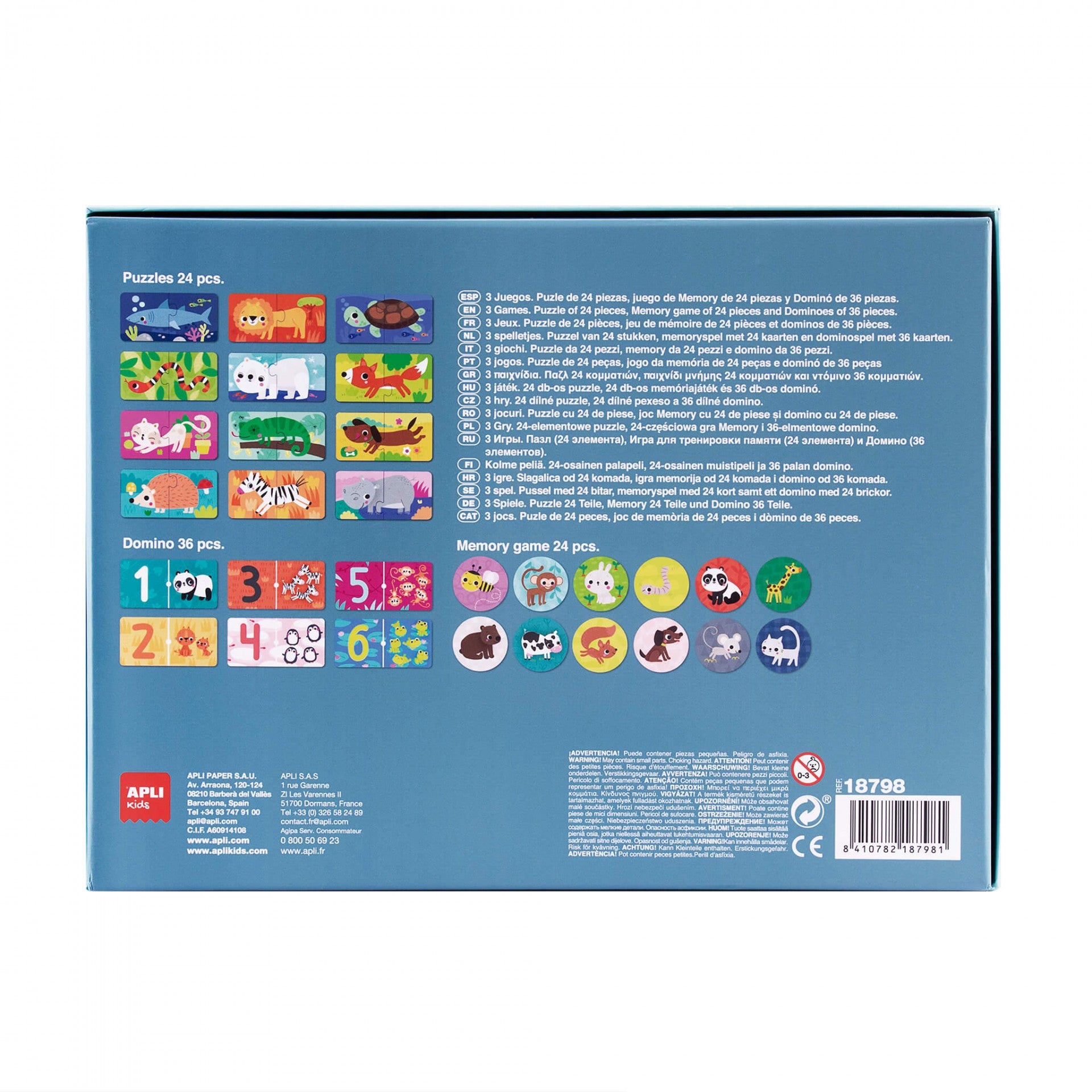 Giochi con animali 3 in 1 - Puzzle, Domino e Memory