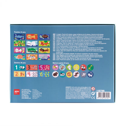 Giochi con animali 3 in 1 - Puzzle, Domino e Memory