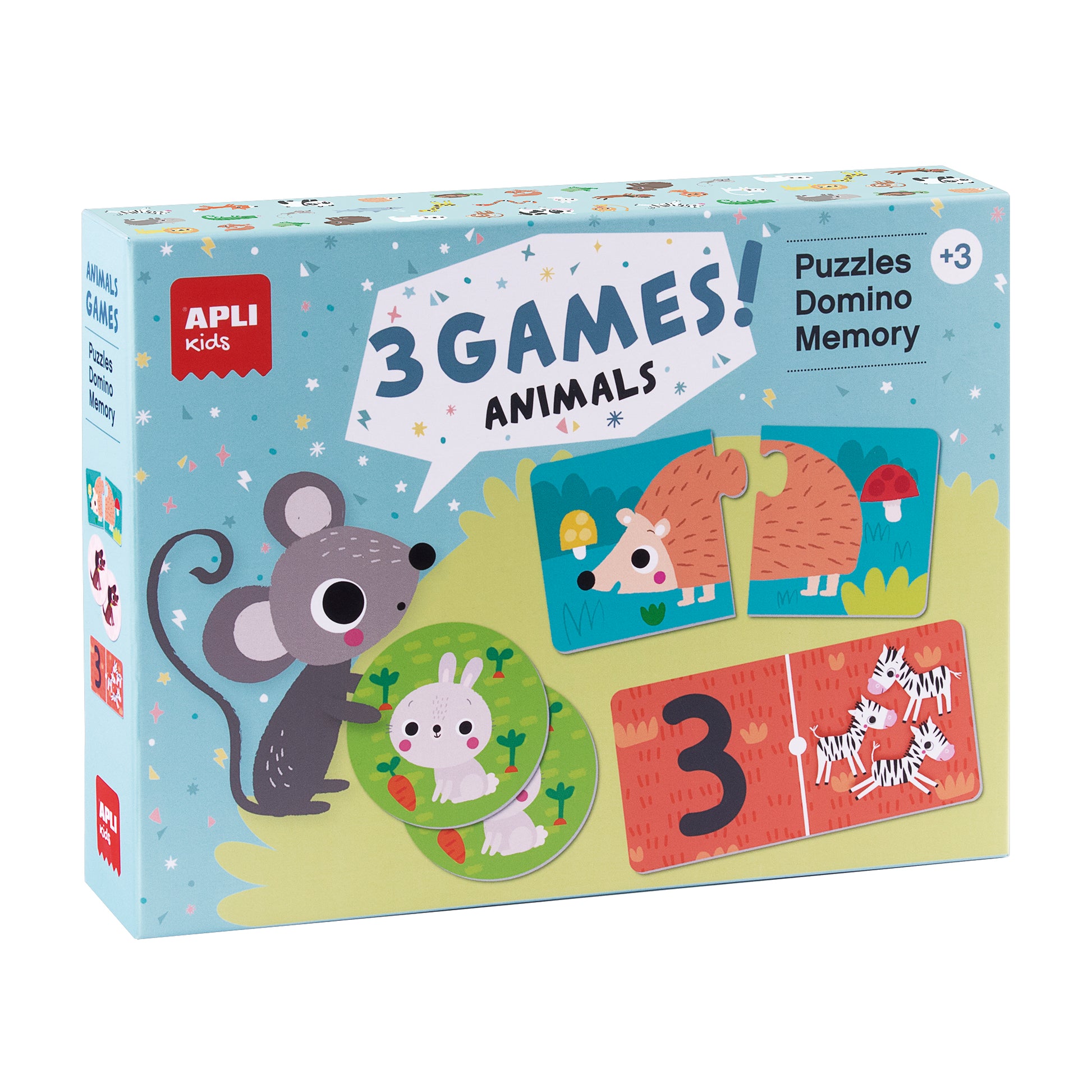 Giochi con animali 3 in 1 - Puzzle, Domino e Memory