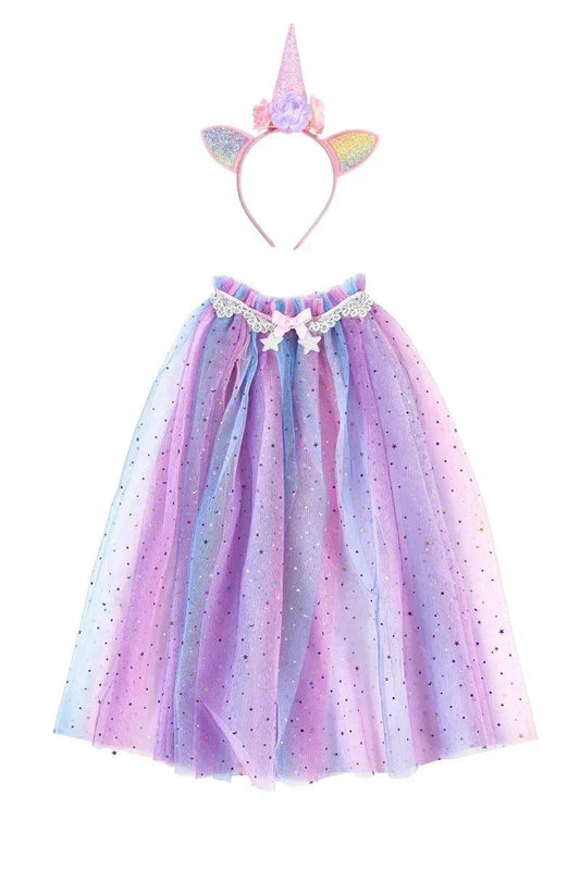 Mantello unicorno arcobaleno con fascia per capelli, multicolore 4-6 ANNI - Munakids