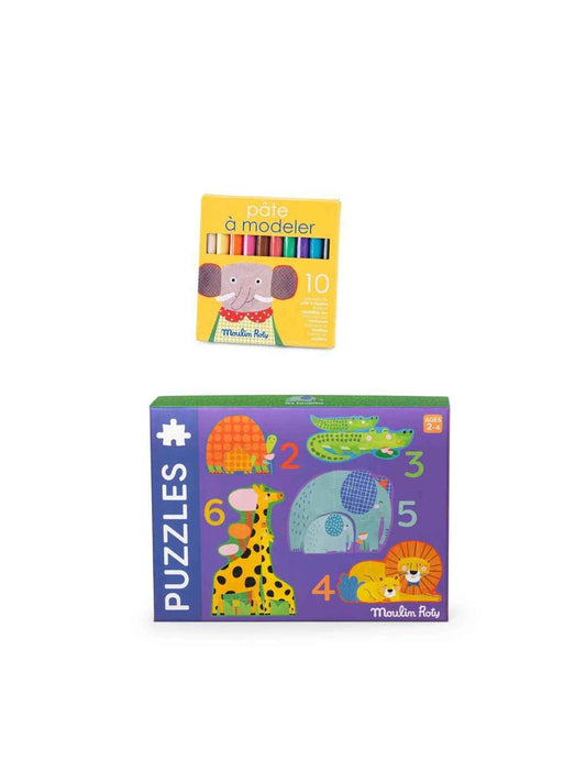 Set "Logica e Colore" – Puzzle Progressivi e Pasta da Modellare Moulin Roty – 24+ mesi