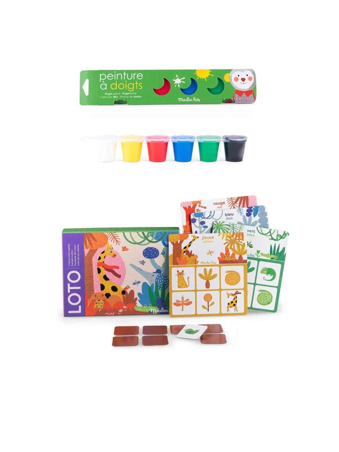 Set "Mondo Colore" – Tombola dei Colori e Pittura a Dita Moulin Roty – 24+ mesi