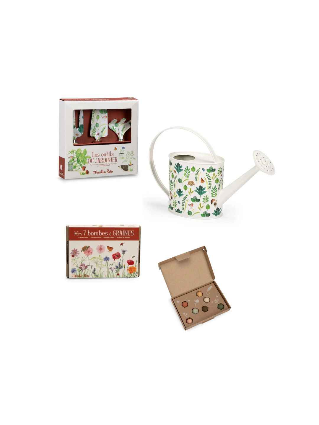 Set "Piccolo Giardiniere" Le Jardin du Moulin – Attrezzi, Annaffiatoio e Bombe di Semini Moulin Roty – 3+ anni