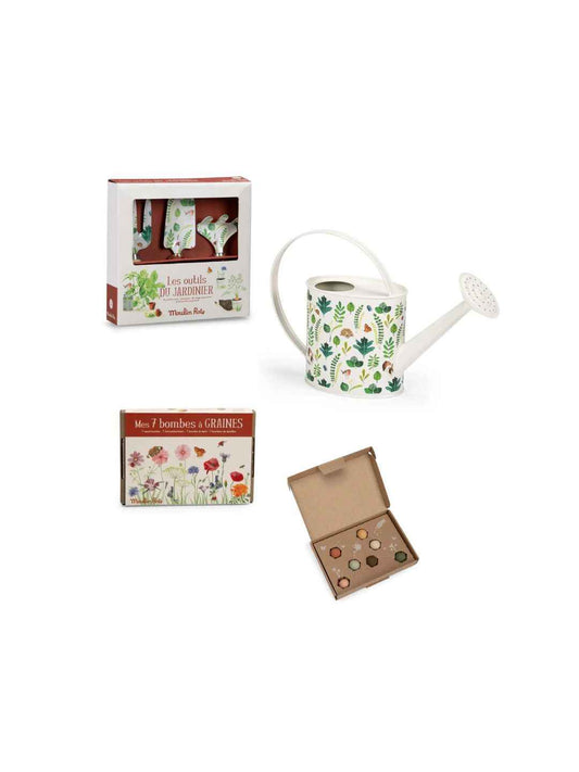 Set "Piccolo Giardiniere" Le Jardin du Moulin – Attrezzi, Annaffiatoio e Bombe di Semini Moulin Roty – 3+ anni