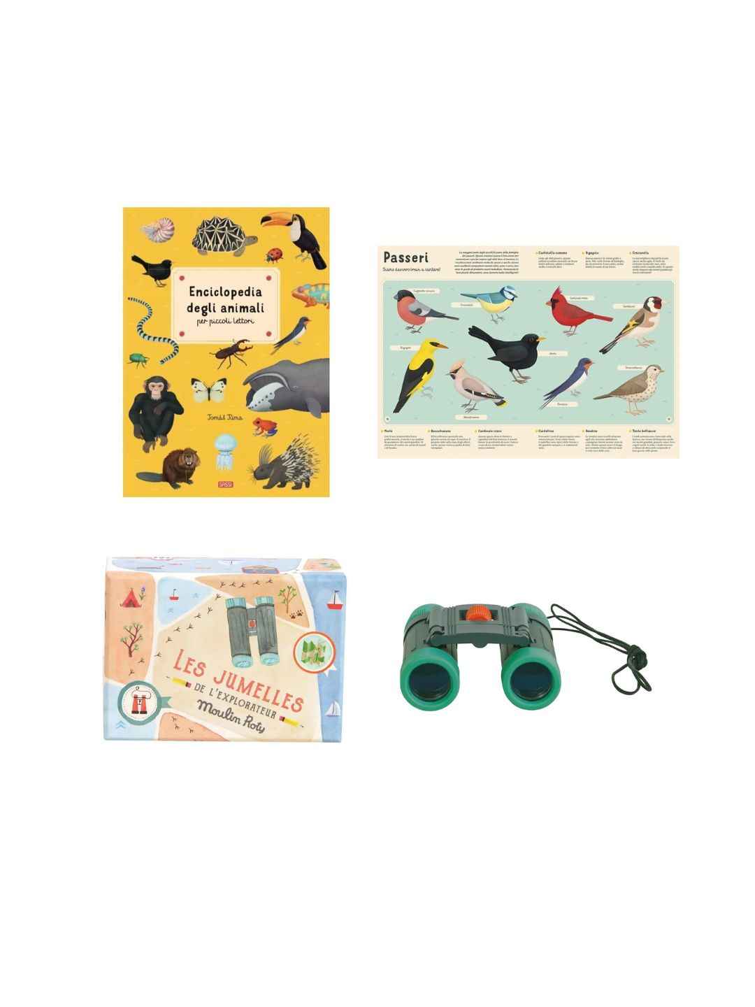 Set "Grandi Avventure" – Enciclopedia degli Animali e Binocolo Sassi & Moulin Roty – 6+ anni