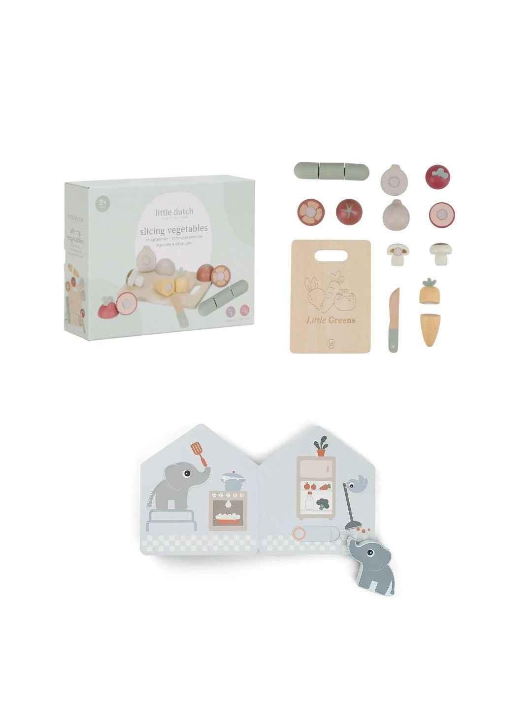 Set "Le Mie Routine" – Libro Interattivo Casa di Elphee e Verdure da Tagliare Done by Deer & Little Dutch – 2+ anni