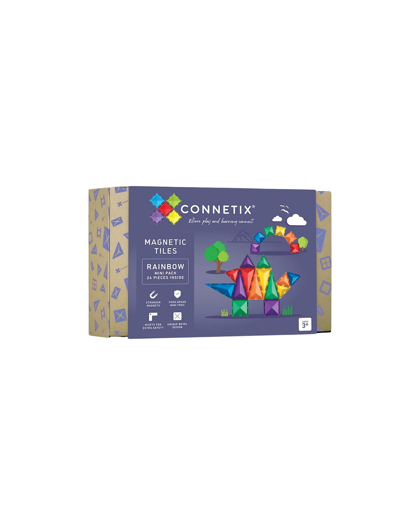 Connetix tessere magnetiche24 Pezzi - Confezione Mini - Arcobaleno - 100% Plastica ABS Atossica - Apprendimento STEM!