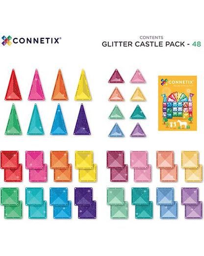 Connetix - tessere magnetiche - Set Castello Glitter - 48 Pezzi