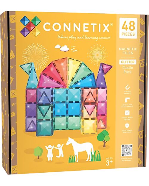 Connetix - tessere magnetiche - Set Castello Glitter - 48 Pezzi