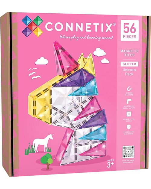 Connetix - tessere magnetiche - Set Unicorno Glitter - 56 Pezzi