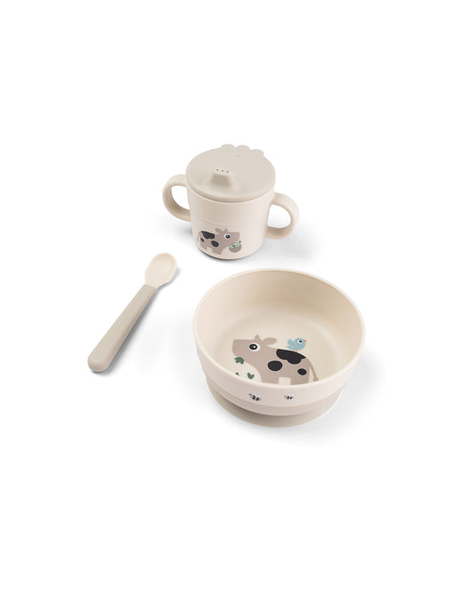 Set Pappa Foodie - Ciotola Bicchiere e Cucchiaio - Tiny Farm - Sabbia - 100% PP Alimentare