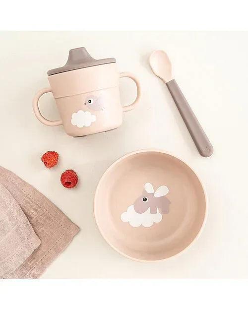 Set Pappa Foodie - Ciotola Tazza e Cucchiaio - Happy Clouds - Rosa Cipria - 100% PP Alimentare - Munakids
