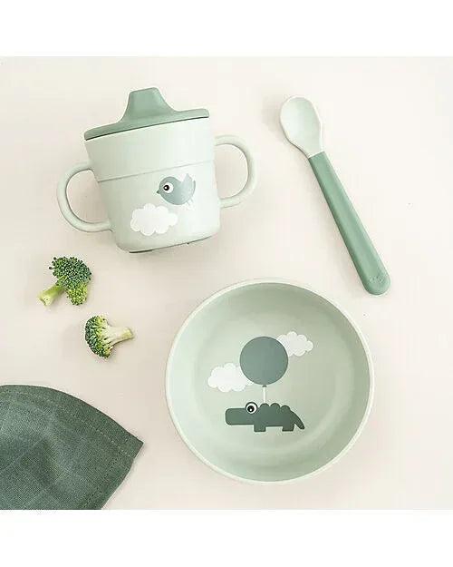 Set Pappa Foodie - Ciotola Tazza e Cucchiaio - Happy Clouds - Verde - 100% PP Alimentare - Munakids