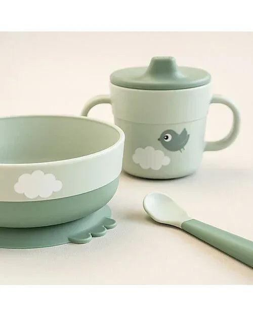 Set Pappa Foodie - Ciotola Tazza e Cucchiaio - Happy Clouds - Verde - 100% PP Alimentare - Munakids