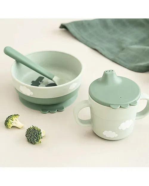 Set Pappa Foodie - Ciotola Tazza e Cucchiaio - Happy Clouds - Verde - 100% PP Alimentare - Munakids
