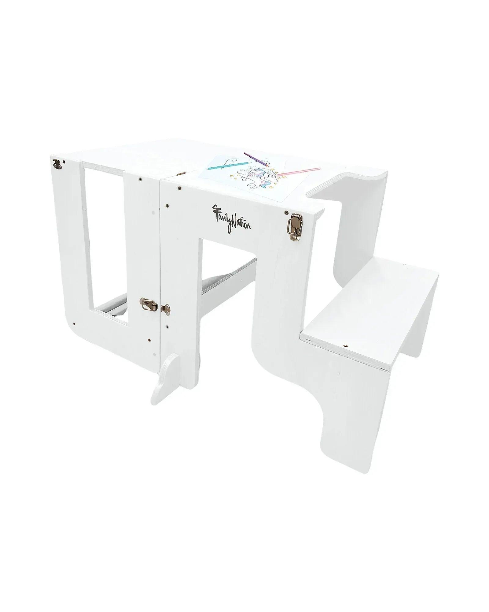 Torre Montessori 2 in 1 - Bianco - Convertibile in Tavolo+Sedia - Munakids