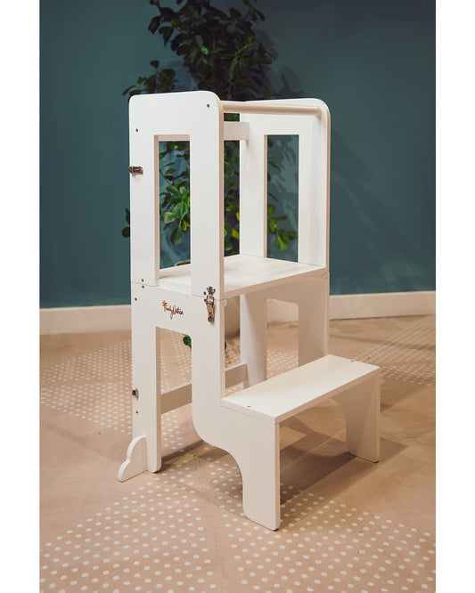 Torre Montessori 2 in 1 - Bianco - Convertibile in Tavolo+Sedia