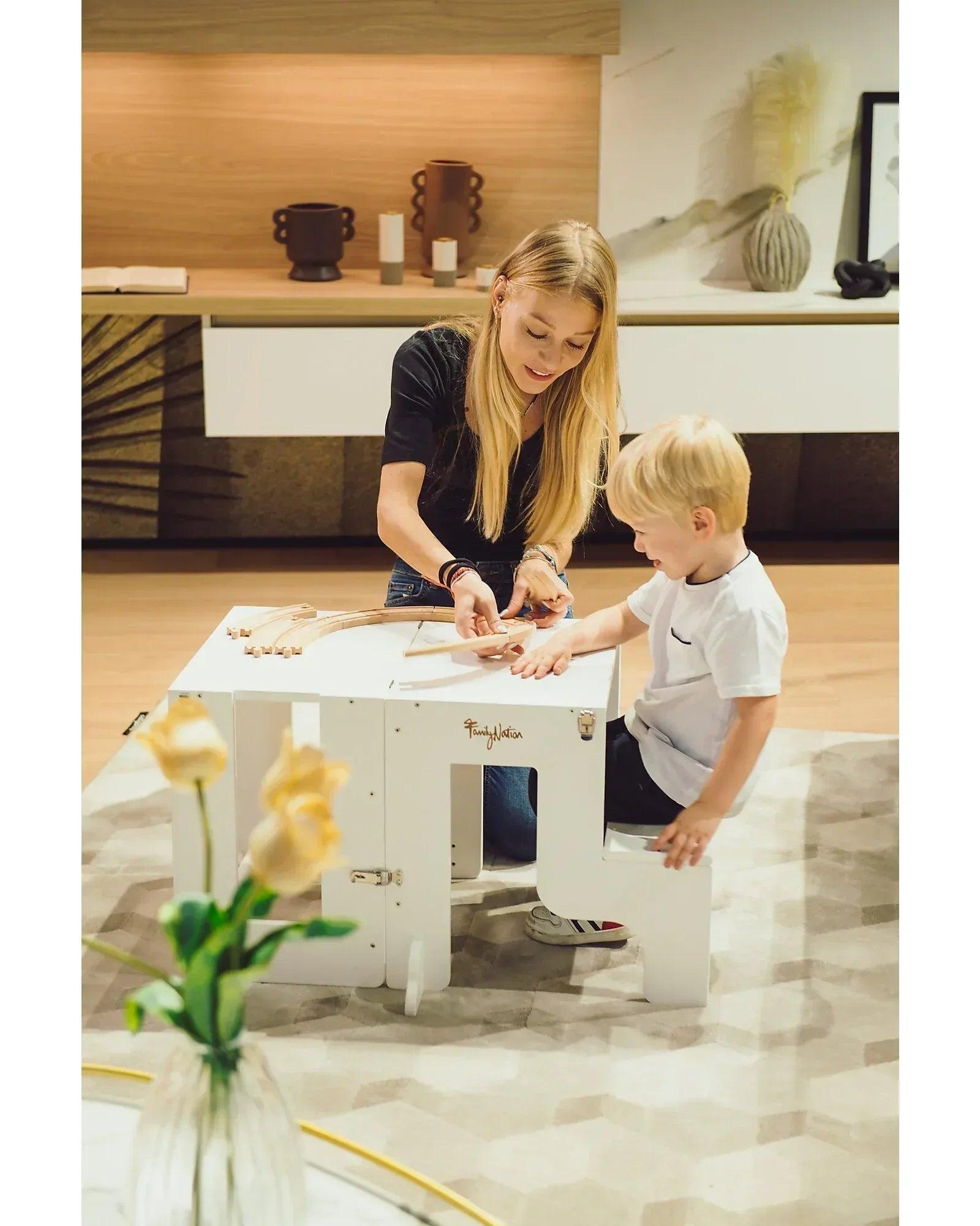 Torre Montessori 2 in 1 - Bianco - Convertibile in Tavolo+Sedia - Munakids