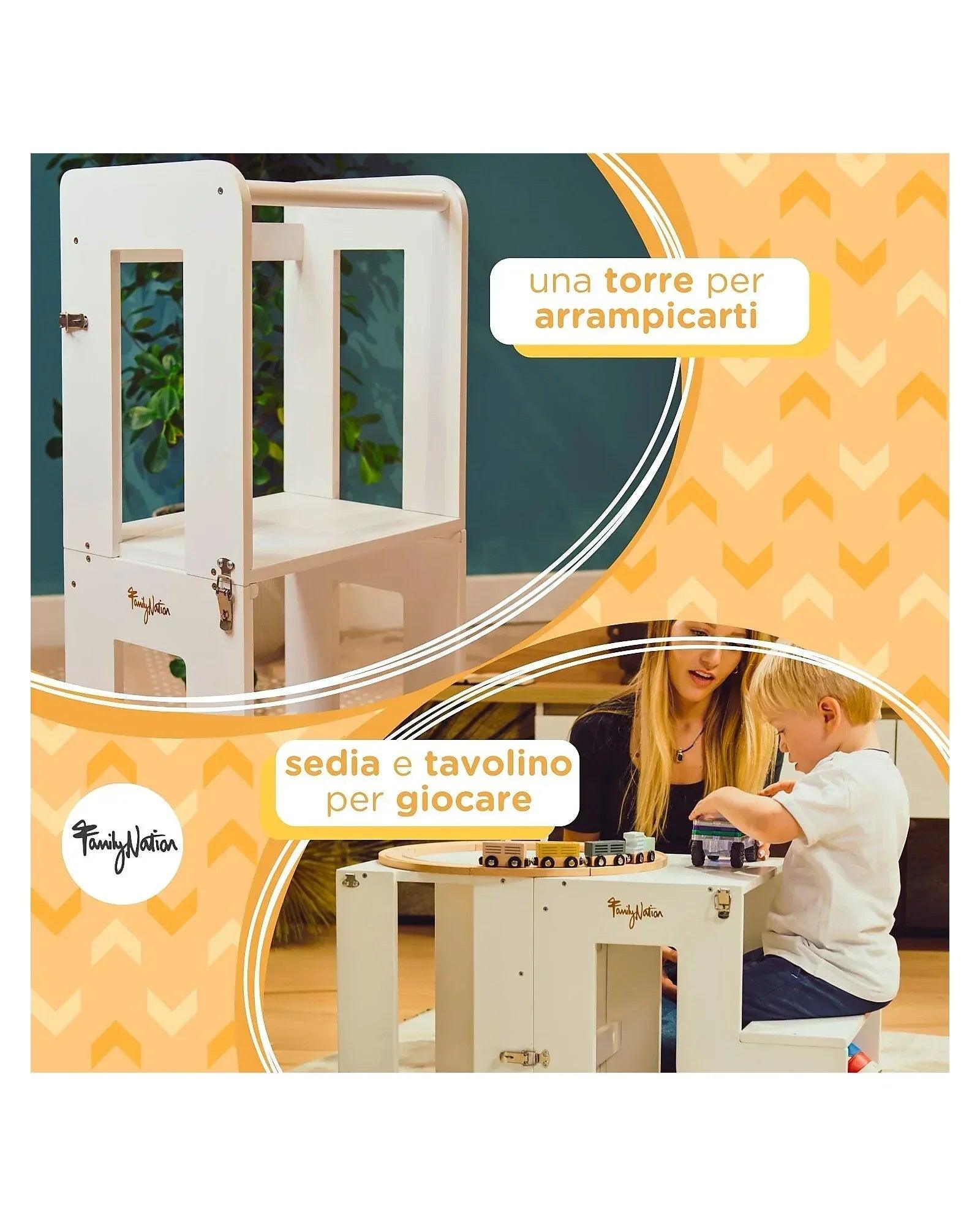 Torre Montessori 2 in 1 - Bianco - Convertibile in Tavolo+Sedia - Munakids
