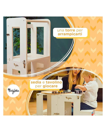 Torre Montessori 2 in 1 - Bianco - Convertibile in Tavolo+Sedia - Munakids