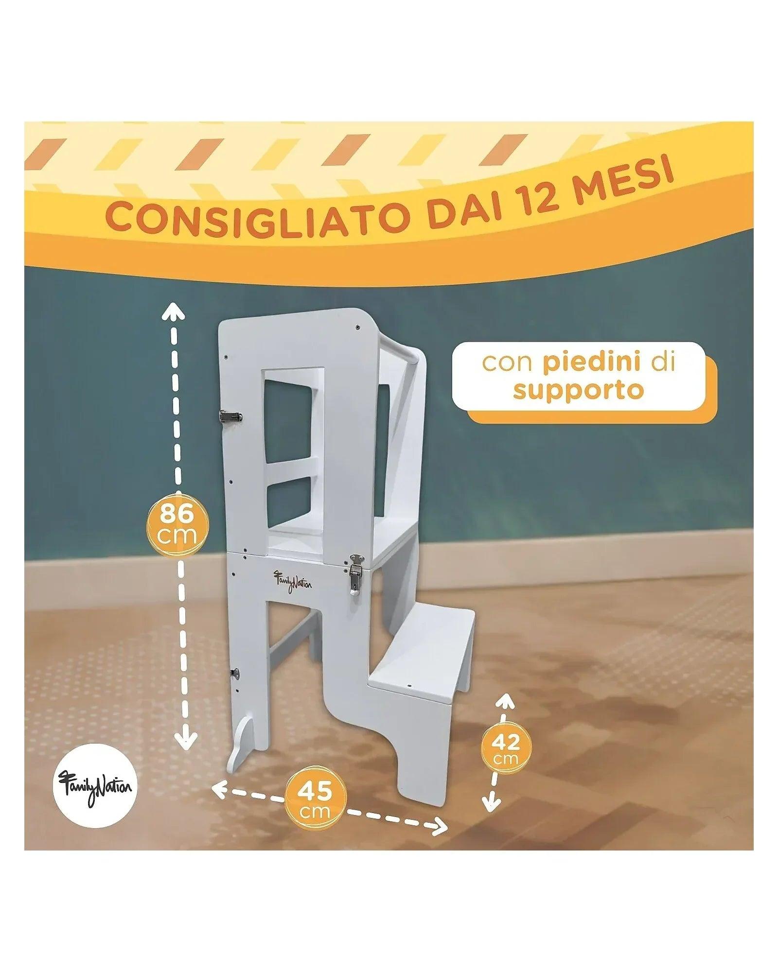 Torre Montessori 2 in 1 - Bianco - Convertibile in Tavolo+Sedia - Munakids