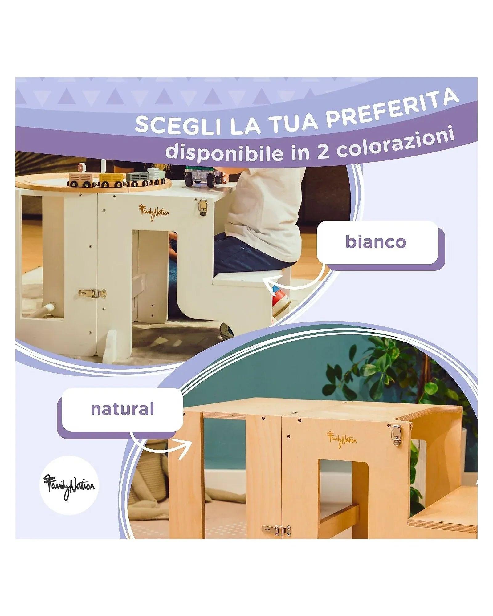 Torre Montessori 2 in 1 - Bianco - Convertibile in Tavolo+Sedia - Munakids