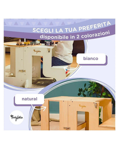 Torre Montessori 2 in 1 - Bianco - Convertibile in Tavolo+Sedia - Munakids
