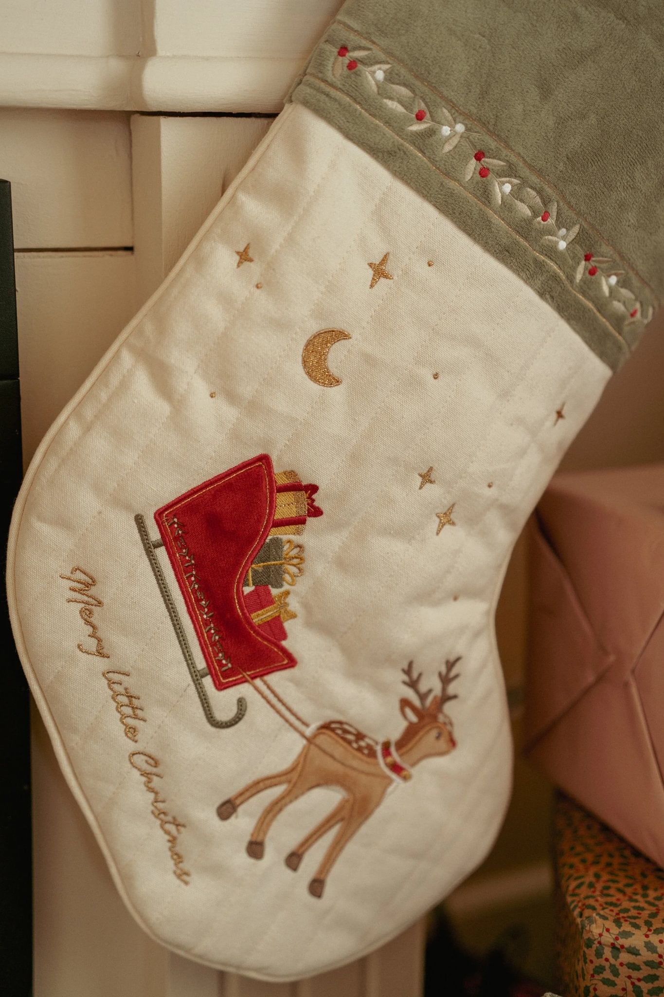 Calza Natalizia con Ricami Renna e Stelle