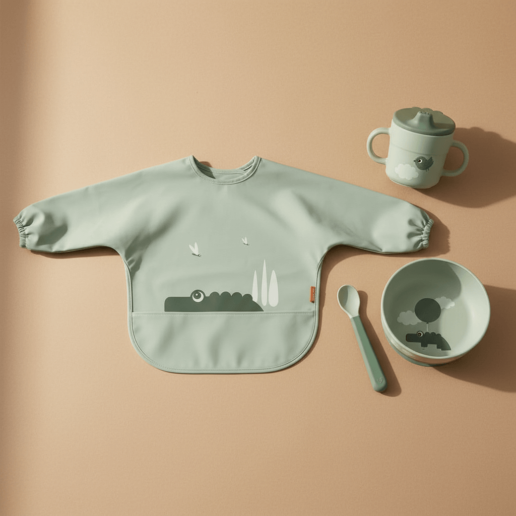 Kit Svezzamento Done by Deer - Set Pappa e Bavaglio Croco Verde