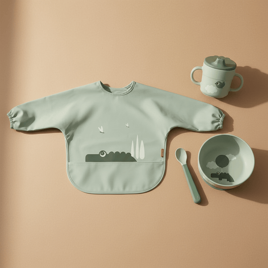 Kit Svezzamento Done by Deer - Set Pappa e Bavaglio Croco Verde
