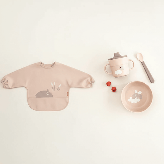 Kit Svezzamento Done by Deer - Set Pappa Happy Clouds e Bavaglio Ozzo Rosa Cipria