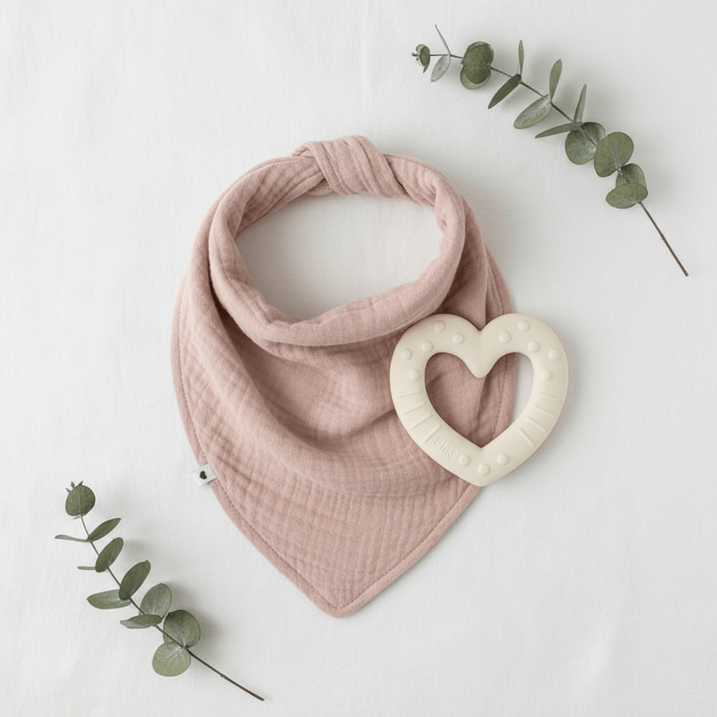 Set Neonato BIBS - Bandana e Gioco Dentizione Cuore