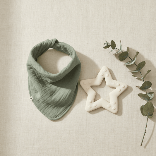 Set Neonato BIBS - Bandana Verde e Gioco Dentizione Stella