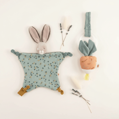 Set Neonato Moulin Roty - Doudou Coniglio Salvia e Sonaglio Rapanello