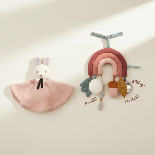 Set Neonato Moulin Roty - Doudou Topo Rosa e Arcobaleno Attività con suoni