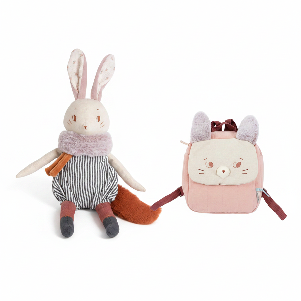 Set Regalo Battesimo – Coniglio Plume e Zainetto Topo Après la Pluie Moulin Roty